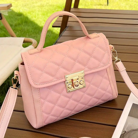 Quilted Pink Detachable Shoulder Strap Crossbody Handbag